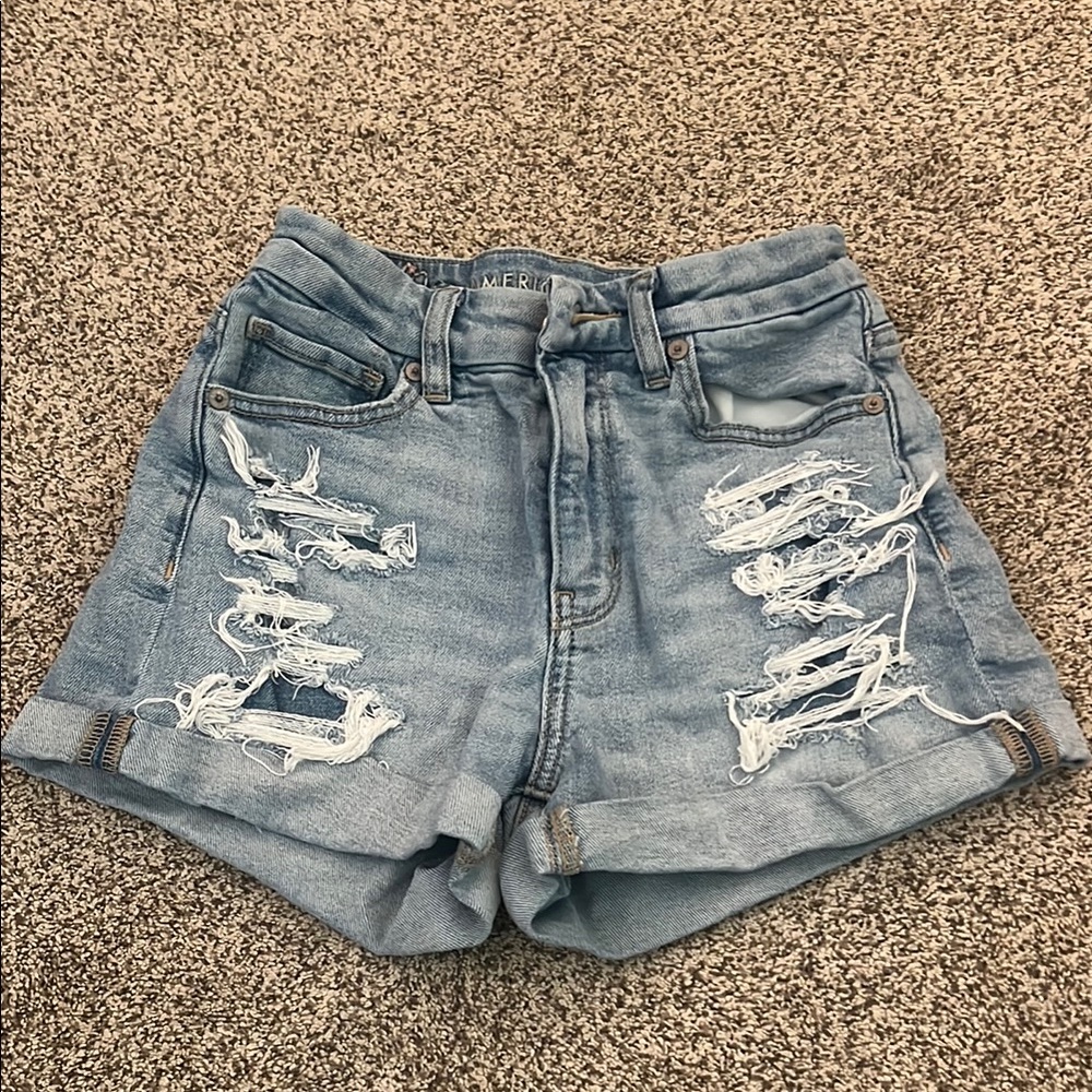American Eagle Outfitters Light Blue Distressed Jean Shorts